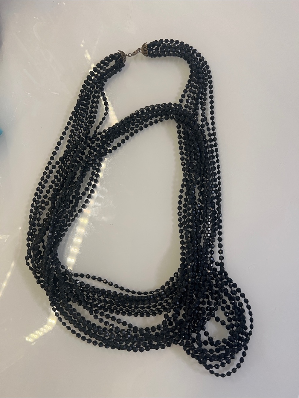 Vintage Black Multi-Strand Faceted Plastic Bead Necklace